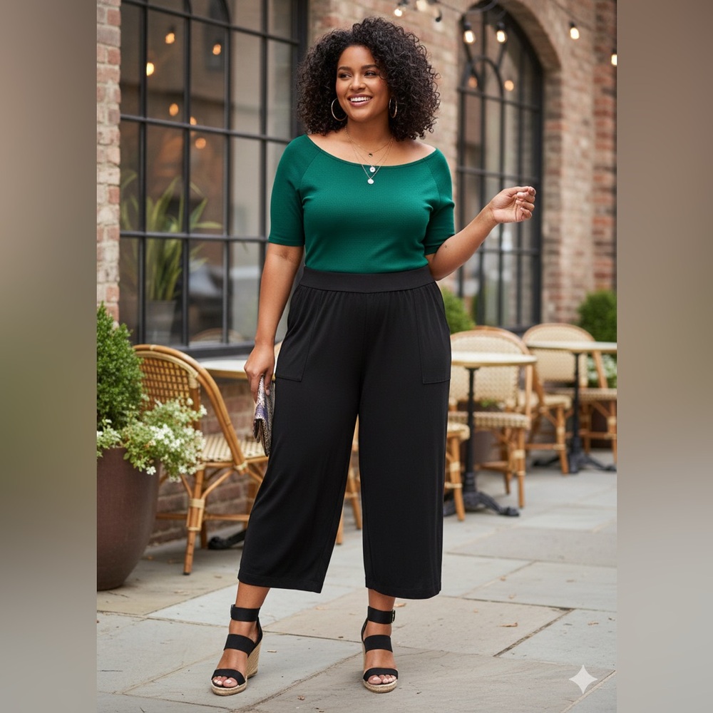 SIZE XL New Lisa Rinna Collection Pull-On Knit Culotte Pants In Black